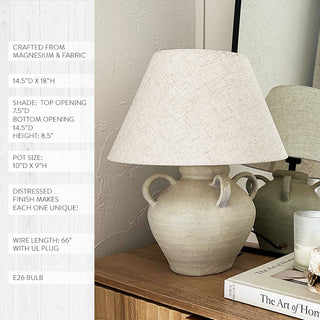 Rustic pottery table lamp with linen shade product details