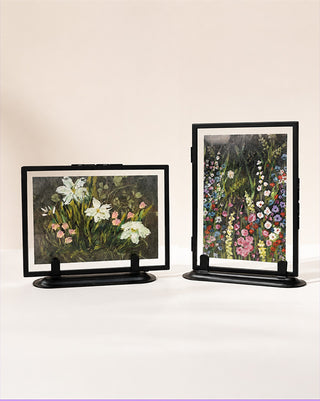 Elegant Black Framed Floral Table Art, Set of 2