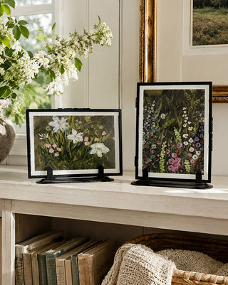 Elegant Black Framed Floral Table Art, Set of 2
