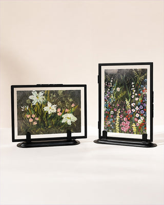 Elegant Black Framed Floral Table Art, Set of 2