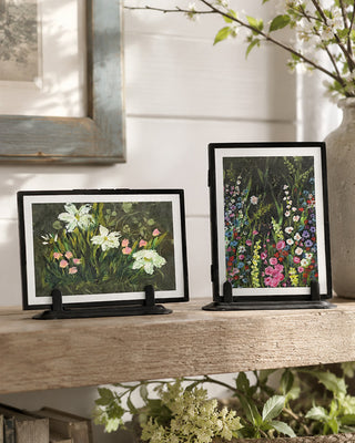 Elegant Black Framed Floral Table Art, Set of 2