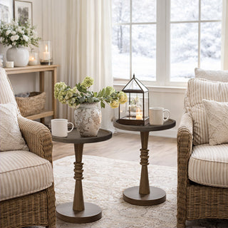 Natural Wood Round Pedestal Accent Tables