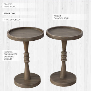 Natural Wood Round Pedestal Accent Tables