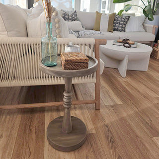 Natural Wood Round Pedestal Accent Tables