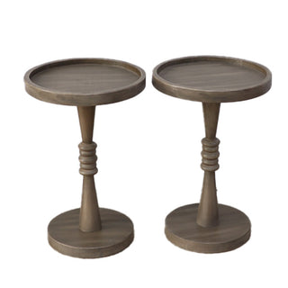 Natural Wood Round Pedestal Accent Tables