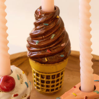 Dessert Candle Holders Set of 3 with Ice Cream Cone Cupcake and Cake Slice Design