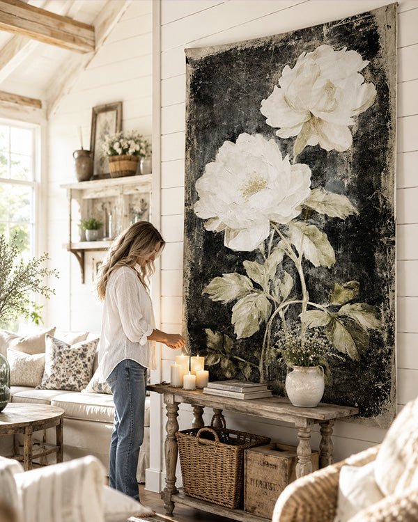 Large Vintage Inspired Floral Wall Tapestry