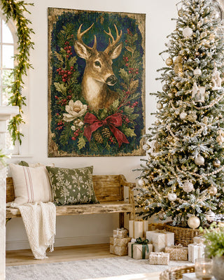 Vintage-Inspired Reindeer Paper Wall Tapestry