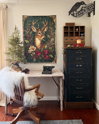 Vintage-Inspired Reindeer Paper Wall Tapestry