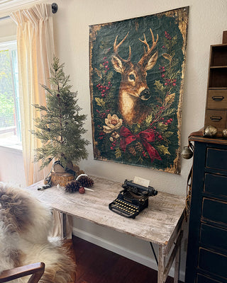 Vintage-Inspired Reindeer Paper Wall Tapestry