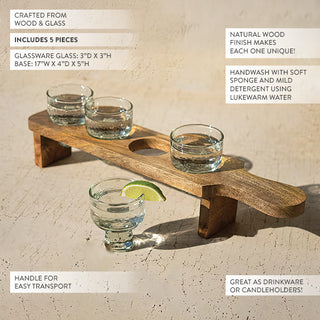Wood Organizer Tray Set with 4 Glasses
