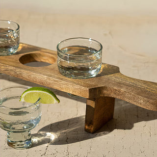 Wood Organizer Tray Set with 4 Glasses