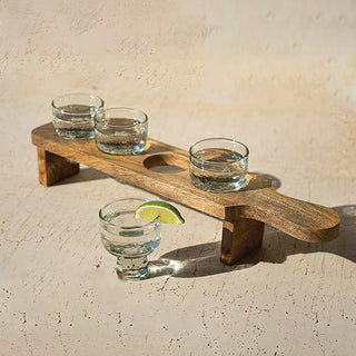 Wood Organizer Tray Set with 4 Glasses