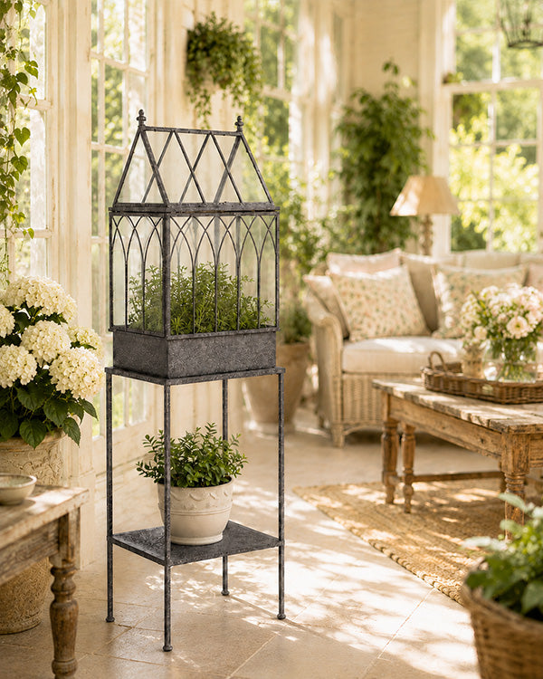 Standing Terrarium Tempered Glass Antique Finish Plant Display Cabinet
