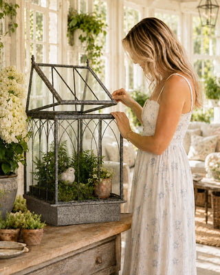 Standing Terrarium Tempered Glass Antique Finish Plant Display Cabinet
