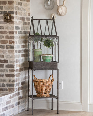 Standing Terrarium Tempered Glass Antique Finish Plant Display Cabinet
