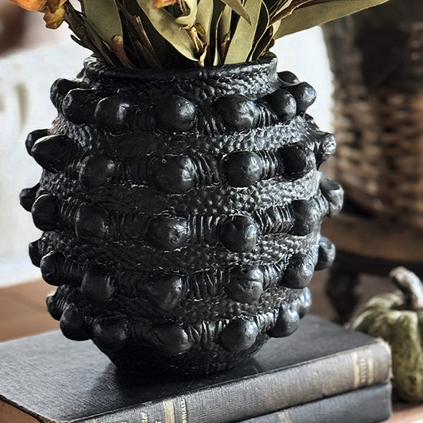 matt black plant pot Handcrafted Textured Outdoor Matte Black Planters, Set of 3