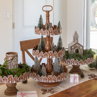 26 Inch Three Tier Gingerbread Village Serving Stand | Iron Food Safe Trays