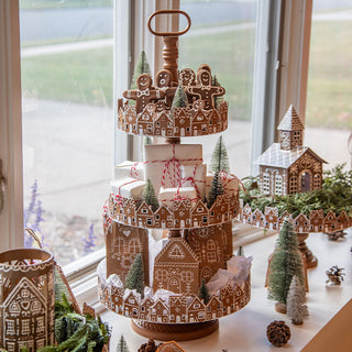 26 Inch Three Tier Gingerbread Village Serving Stand | Iron Food Safe Trays