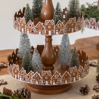 26 Inch Three Tier Gingerbread Village Serving Stand | Iron Food Safe Trays