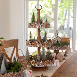 26 Inch Three Tier Gingerbread Village Serving Stand | Iron Food Safe Trays