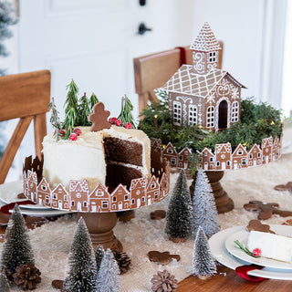 Rustic Wood Gingerbread Village Tiered Cake Stand, Set of 2