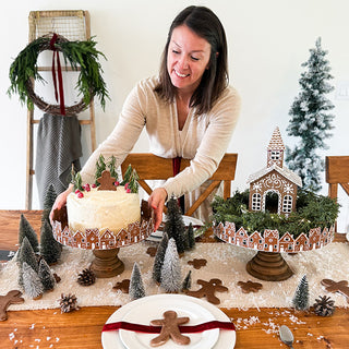 Rustic Wood Gingerbread Village Tiered Cake Stand, Set of 2