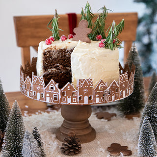 Rustic Wood Gingerbread Village Tiered Cake Stand, Set of 2