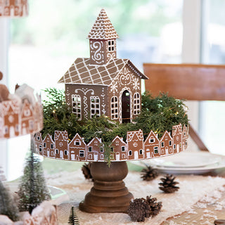 Rustic Wood Gingerbread Village Tiered Cake Stand, Set of 2