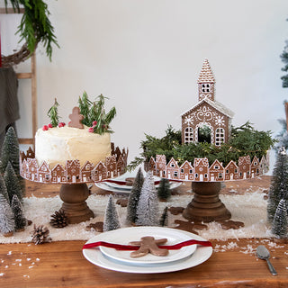 Rustic Wood Gingerbread Village Tiered Cake Stand, Set of 2