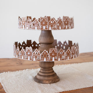 Rustic Wood Gingerbread Village Tiered Cake Stand, Set of 2