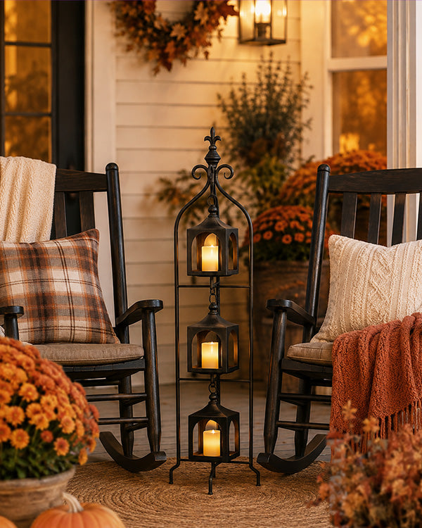 Grand Three-Tier Metal Candle Lantern Tower