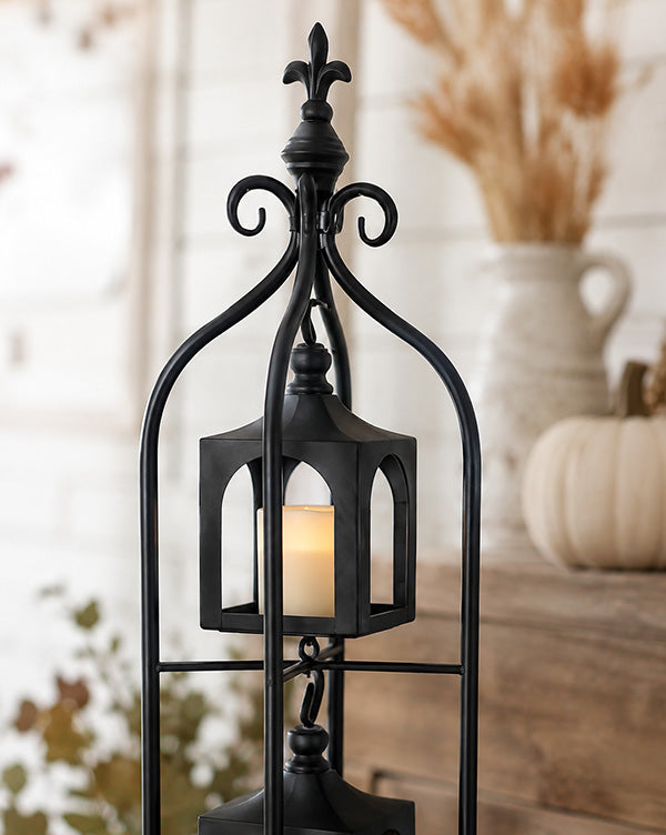 Grand Three-Tier Metal Candle Lantern Tower