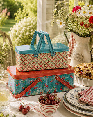 Americana Cherries Metal Bin, Set of 2 Nesting Storage Lids