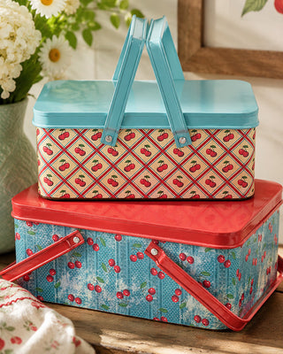 Americana Cherries Metal Bin, Set of 2 Nesting Storage Lids