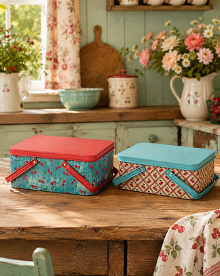 Americana Cherries Metal Bin, Set of 2 Nesting Storage Lids