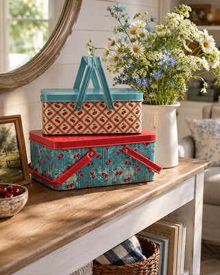 Americana Cherries Metal Bin, Set of 2 Nesting Storage Lids