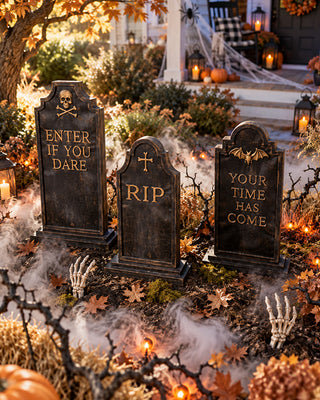 Creepy Weathered Metal & Wood Tombstones, Set of 3