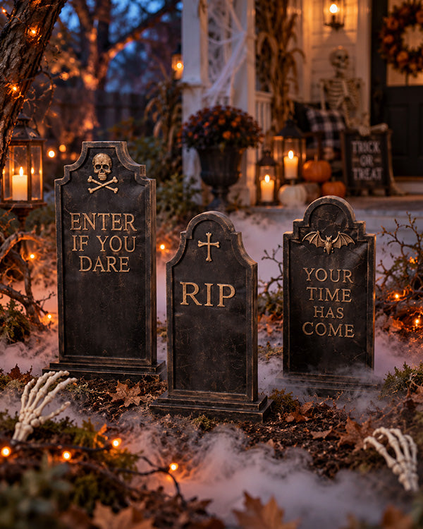 Creepy Weathered Metal & Wood Tombstones, Set of 3