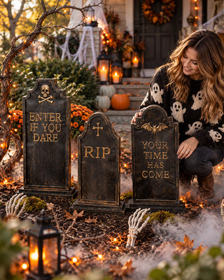 Creepy Weathered Metal & Wood Tombstones, Set of 3