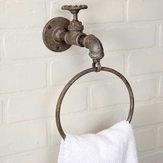 Industrial pipe towel ring with white hand towel