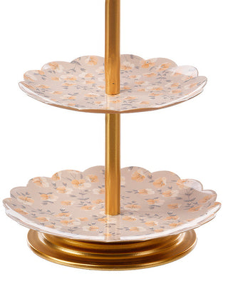 Gold 3-Tier Serving Tray Stand with Floral Patterns, Set of 2