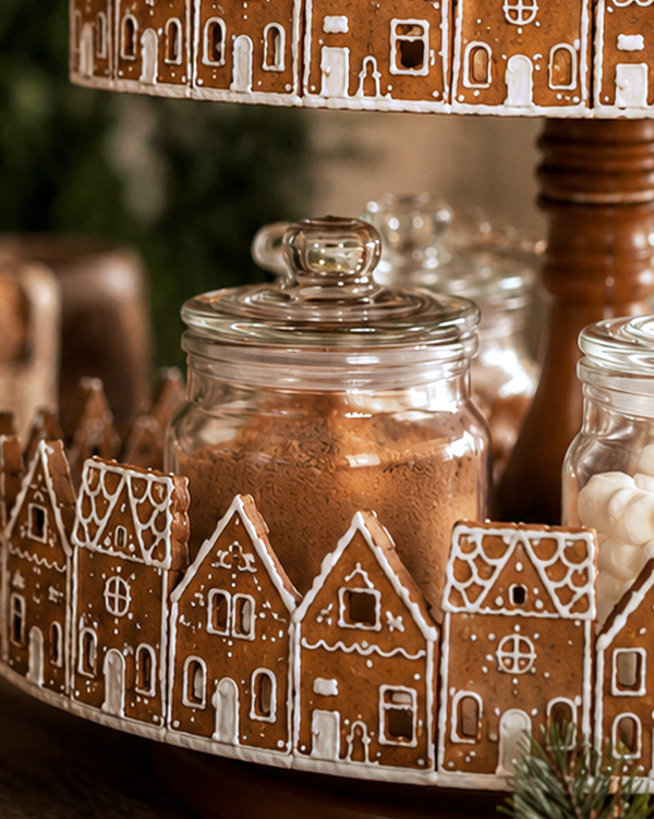 26 Inch Three Tier Gingerbread Village Serving Stand | Iron Food Safe Trays