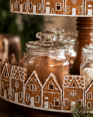 26 Inch Three Tier Gingerbread Village Serving Stand | Iron Food Safe Trays