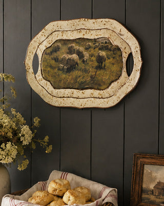 Grazing Sheep Vintage Metal Tray with Handles | Farmhouse Decor