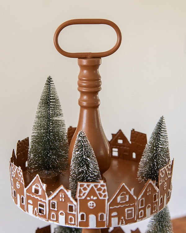 26 Inch Three Tier Gingerbread Village Serving Stand | Iron Food Safe Trays