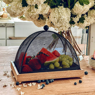 Black metal mesh fruit basket cover