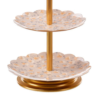 Gold serving stand peachy orange flower pattern three tier design