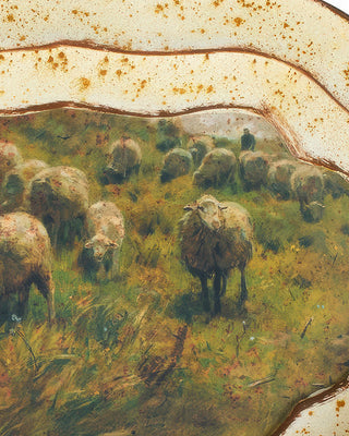 Grazing Sheep Vintage Metal Tray with Handles | Farmhouse Decor