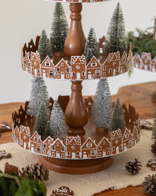 26 Inch Three Tier Gingerbread Village Serving Stand | Iron Food Safe Trays
